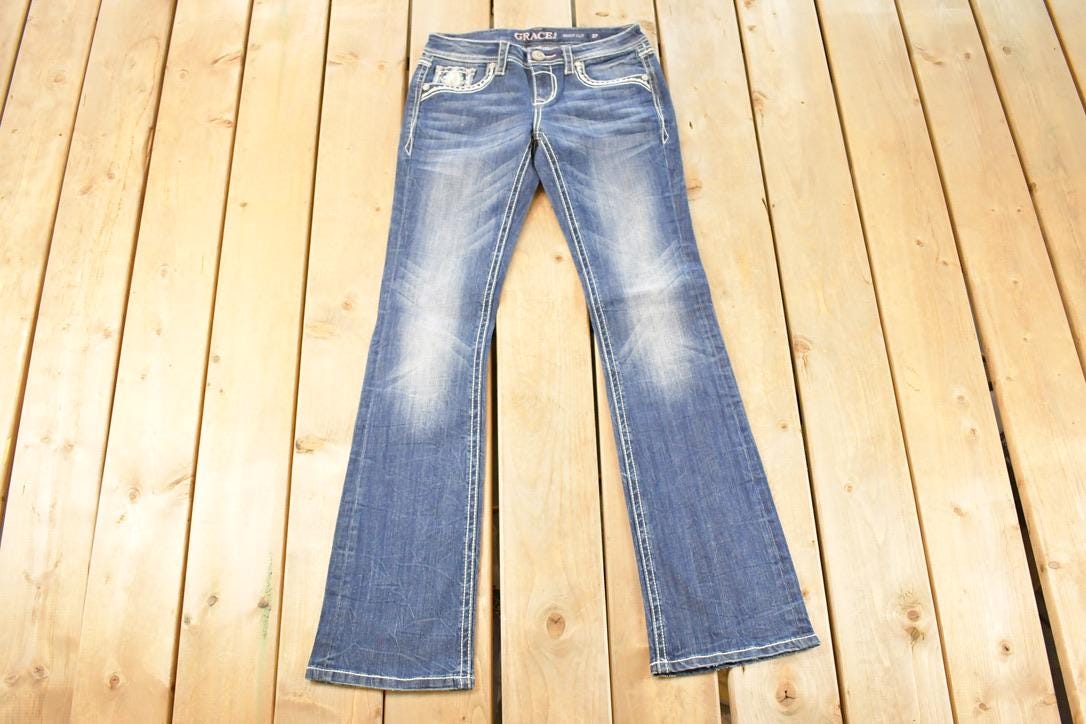 Vintage Deadstock Y2K Grace In LA Bedazzled Low Rise Jeans Women's Size 27 x 33