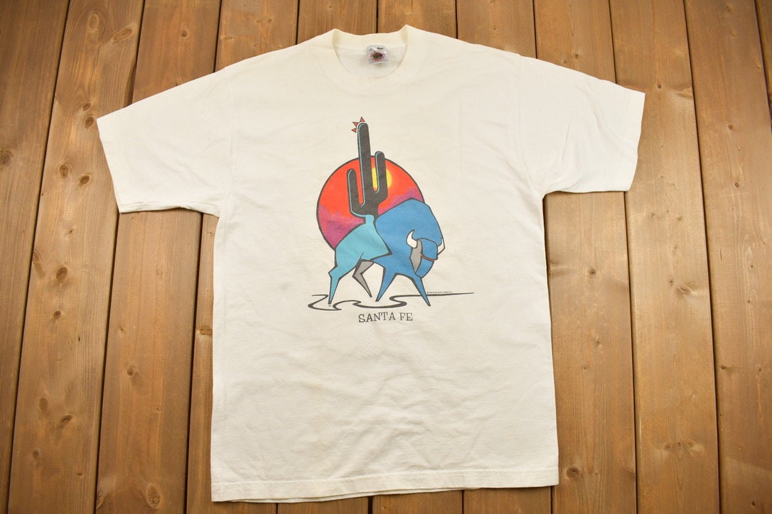 Vintage 1990s Santa Fe Arizona Bull Sun and Cactus Souvenir T Shirt