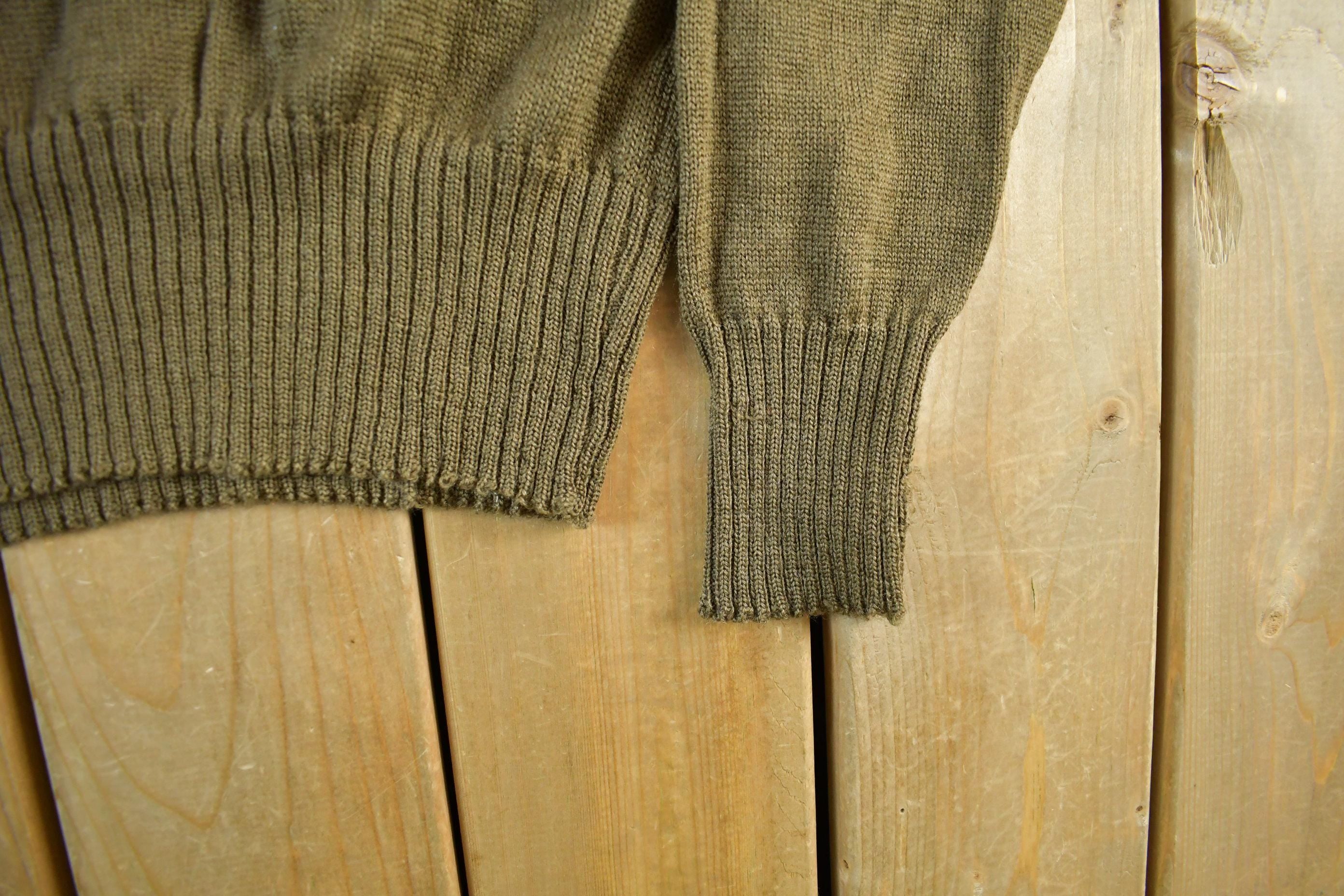 Vintage 1980s 1990s Military Olive Henley Knit Sweater Men's Medium