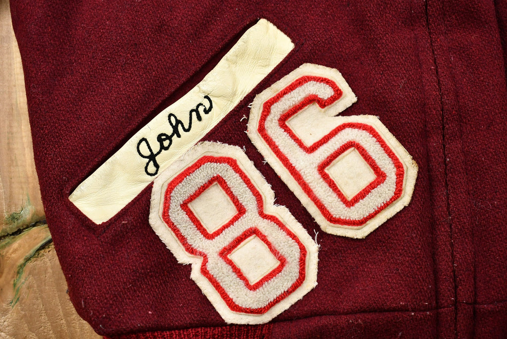 Vintage 1950s Distressed Benet Academy Letterman Varsity Jacket , True Vintage , John , Logan Knitting Mills , Made in USA , Bomber