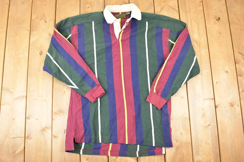 Vintage 1990s Croft And Barrow Striped Rugby Button Up Shirt Men's M