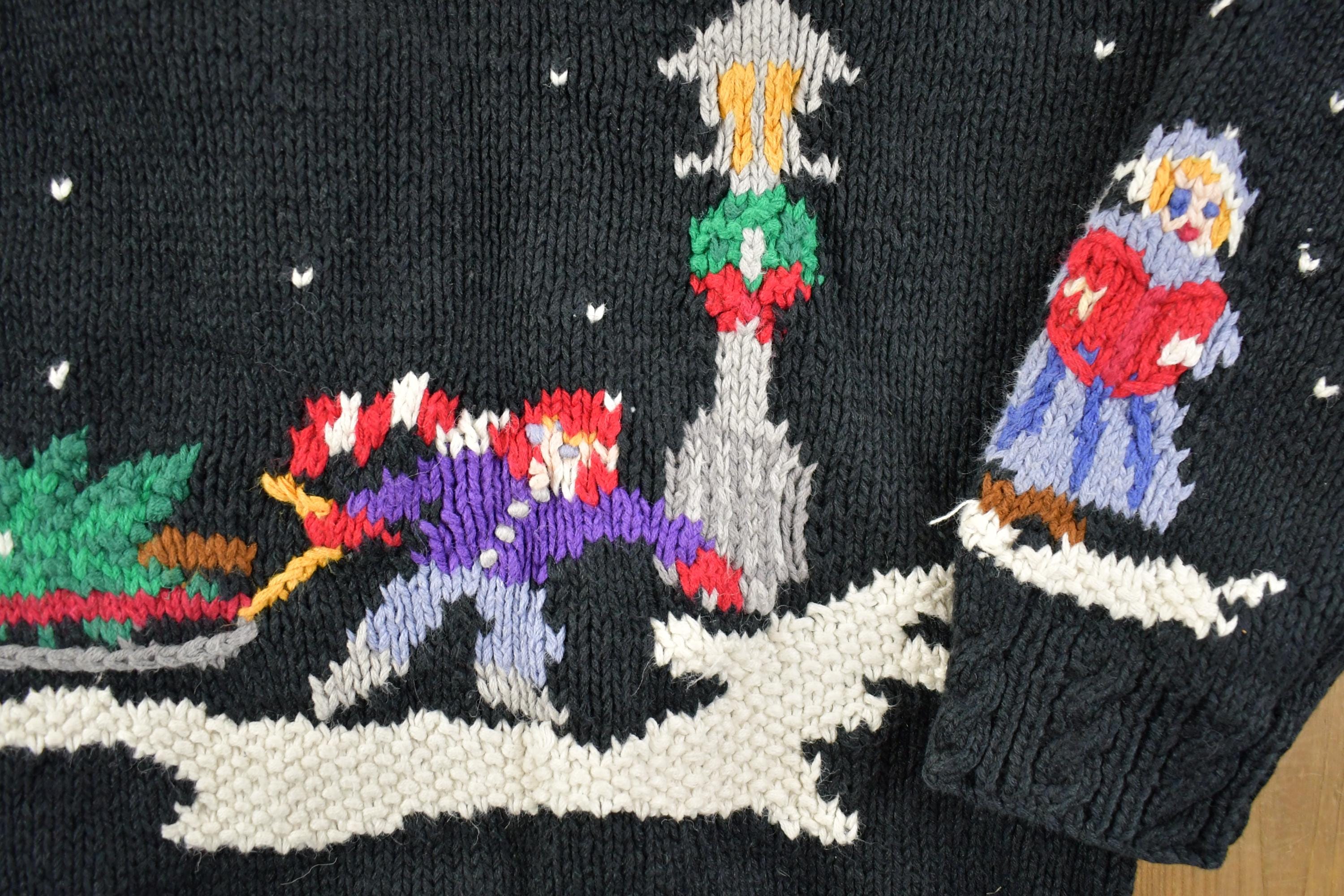 Vintage 1990s Northern Isles Christmas Town Button Up Cable Knit By Hand Crewneck Sweater