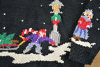 Vintage 1990s Northern Isles Christmas Town Button Up Cable Knit By Hand Crewneck Sweater