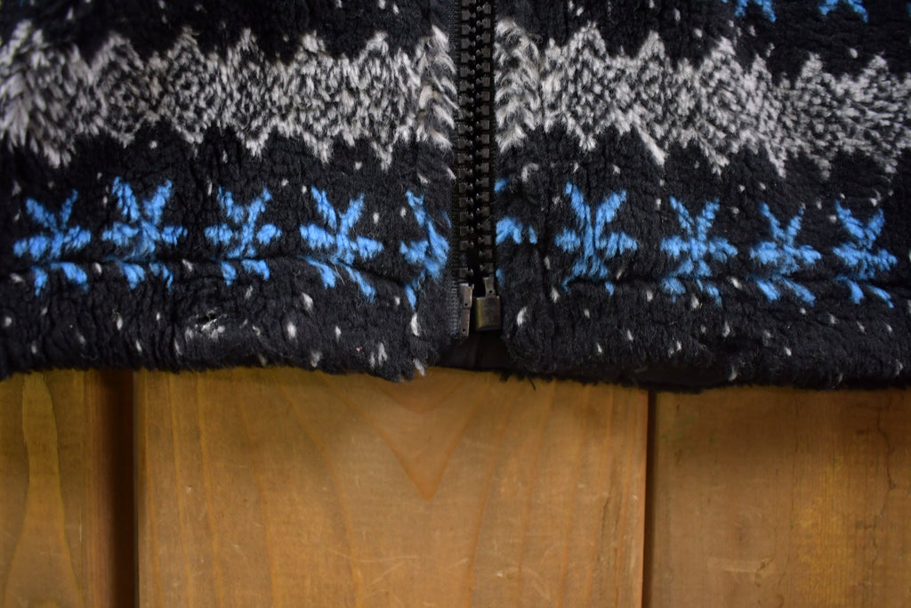 Vintage 1990s Snowcapped Mountains Winter Themed All Over Zip Up Fleece Sweater