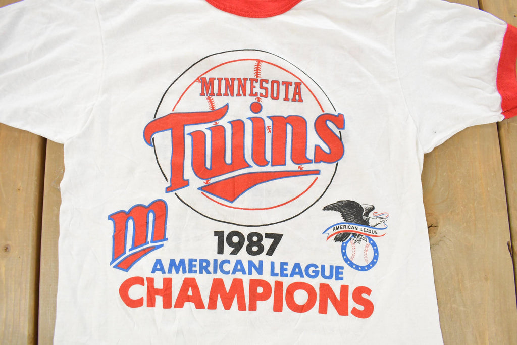 Vintage 1987 Minnesota Twins AL Champions MLB Graphic Ringer T-Shirt Men's S