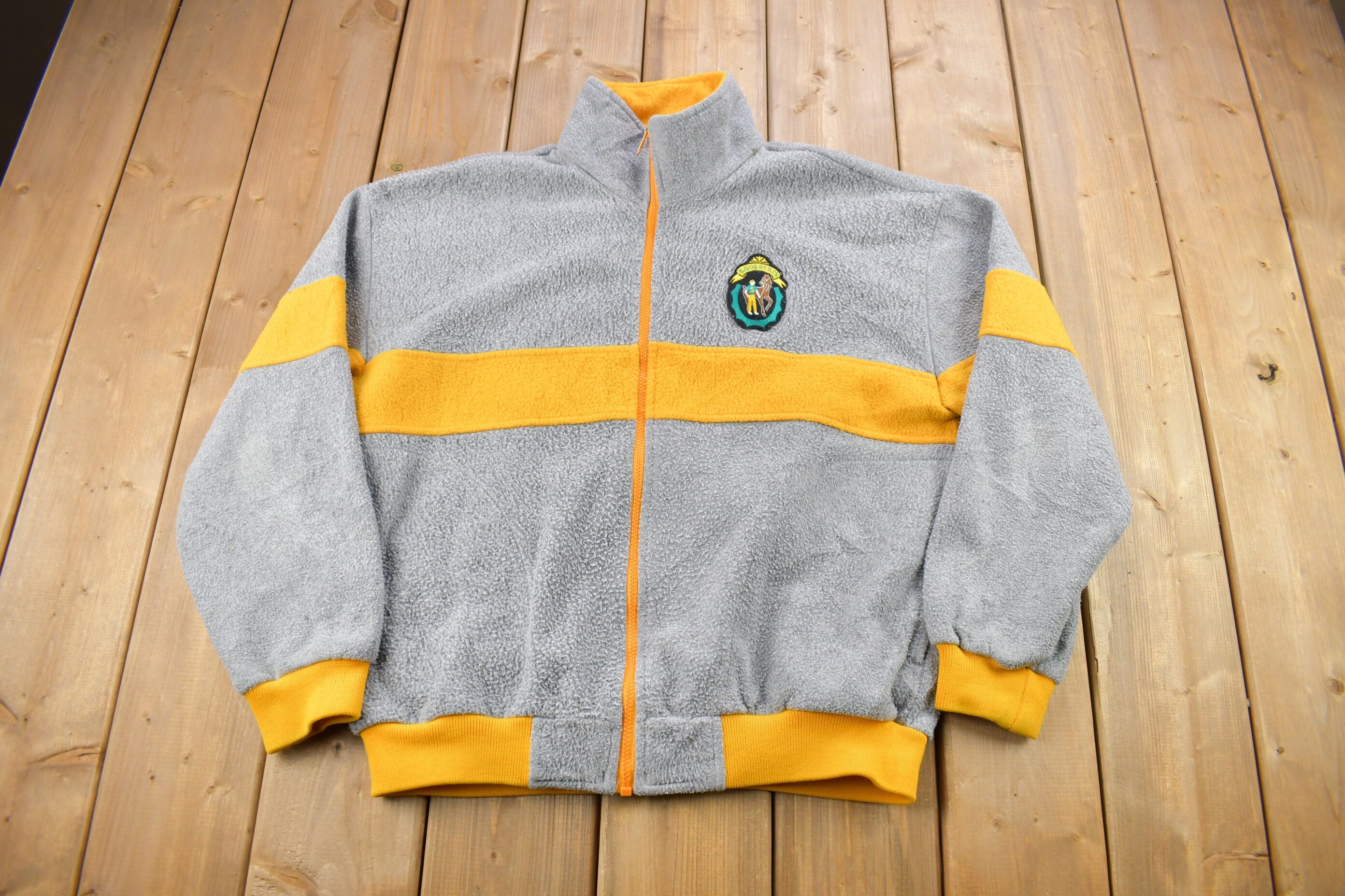 Vintage 1990s Equestrian Color Block Fleece Sweater