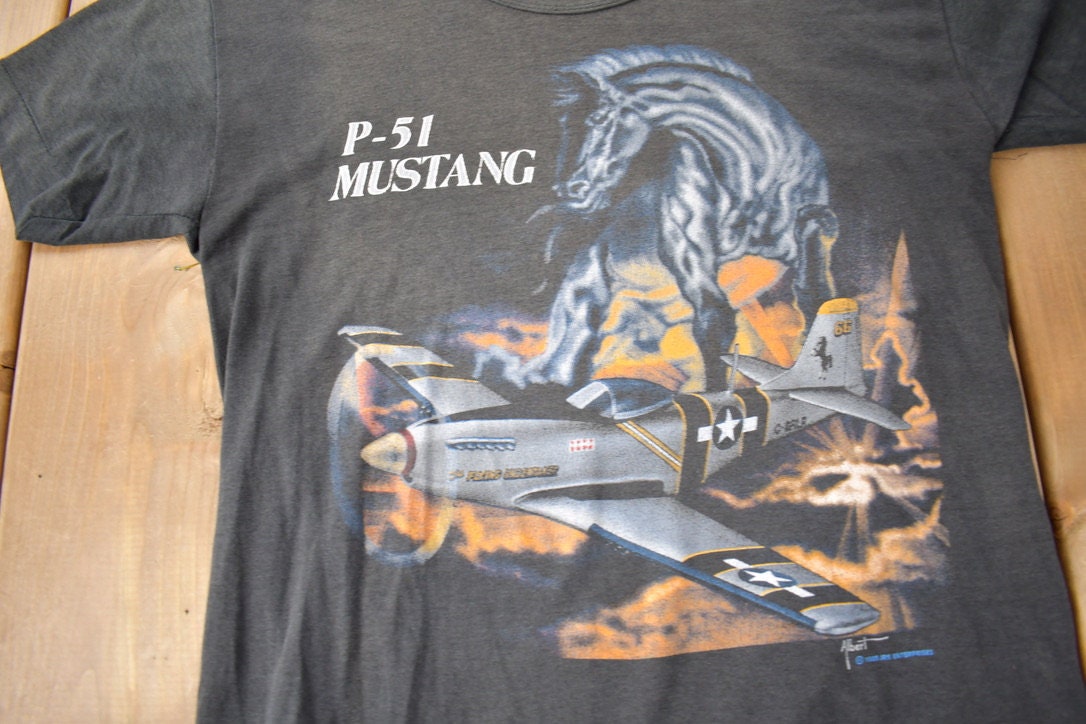 Vintage 1989 P-51 MUSTANG Fighter Plane Single Stitch Graphic T Shirt Made In USA