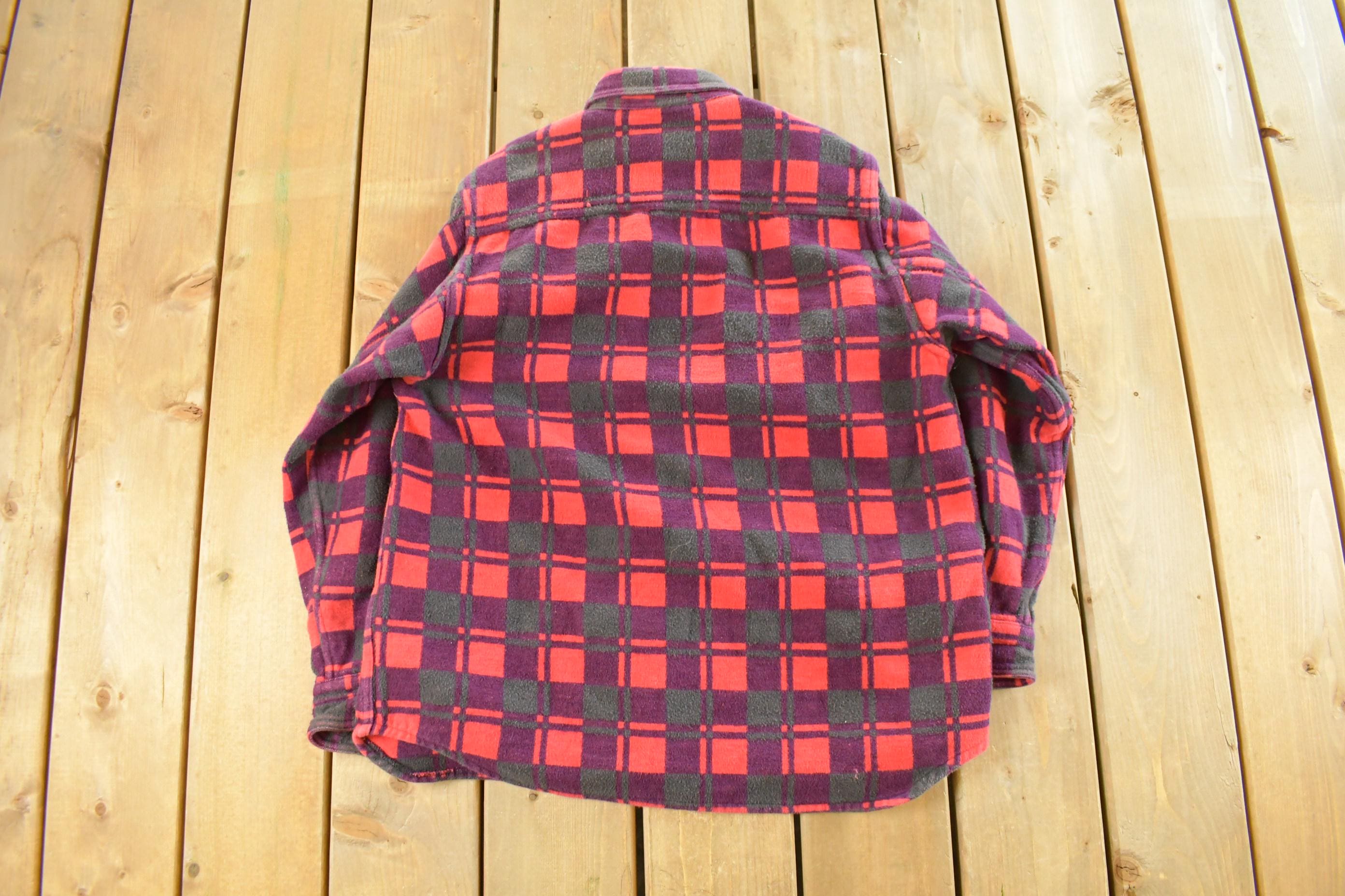 Vintage 1960s Champion Button Up Plaid Flannel Trucker Shirt Men's Small