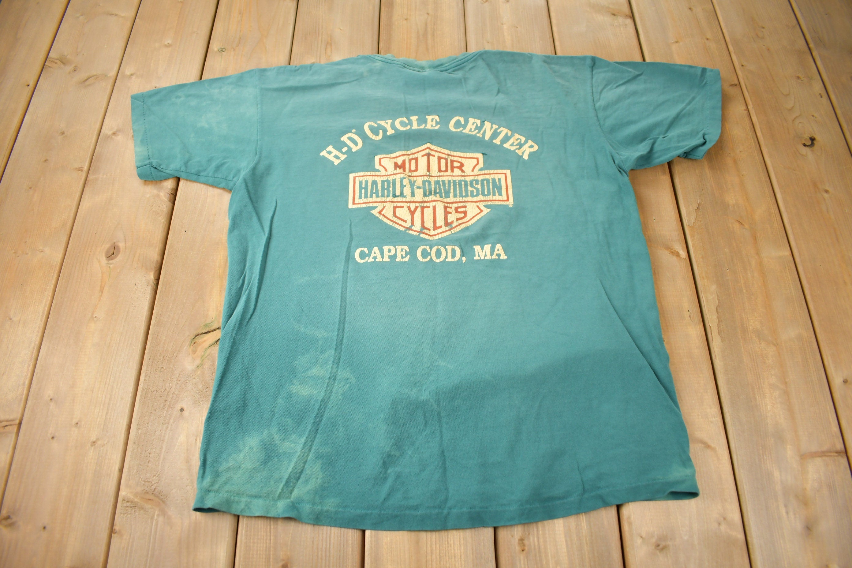 Vintage 1991 Harley Davidson Cape Cod MA Single Stitch Graphic T-Shirt Made In USA