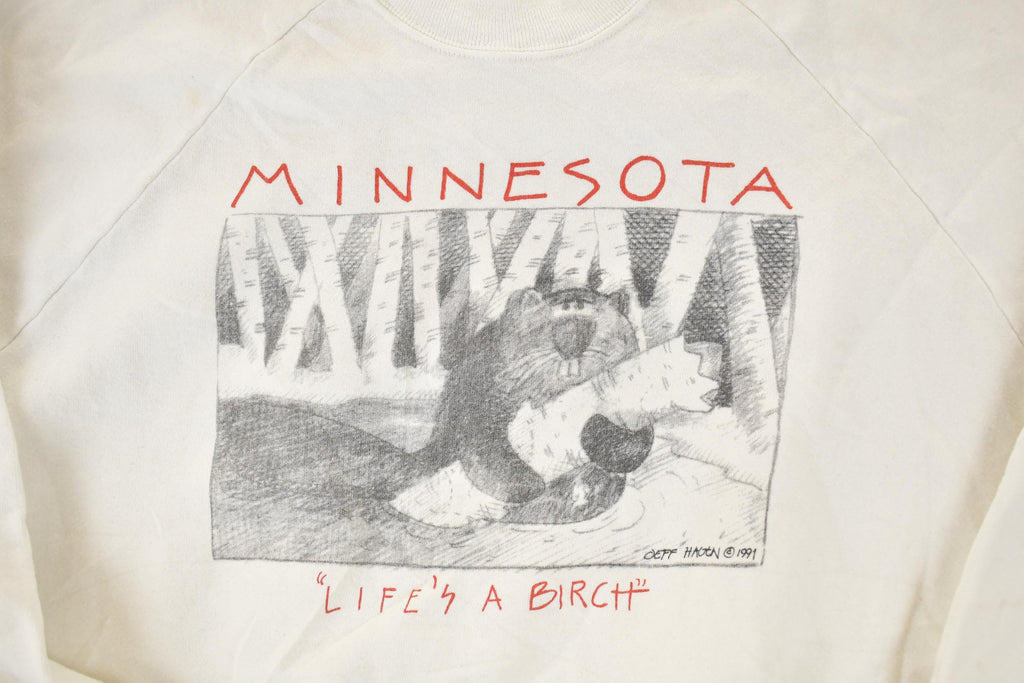 Vintage 1991 Minnesota Life's A Birch Beaver Crewneck Sweatshirt Men's L