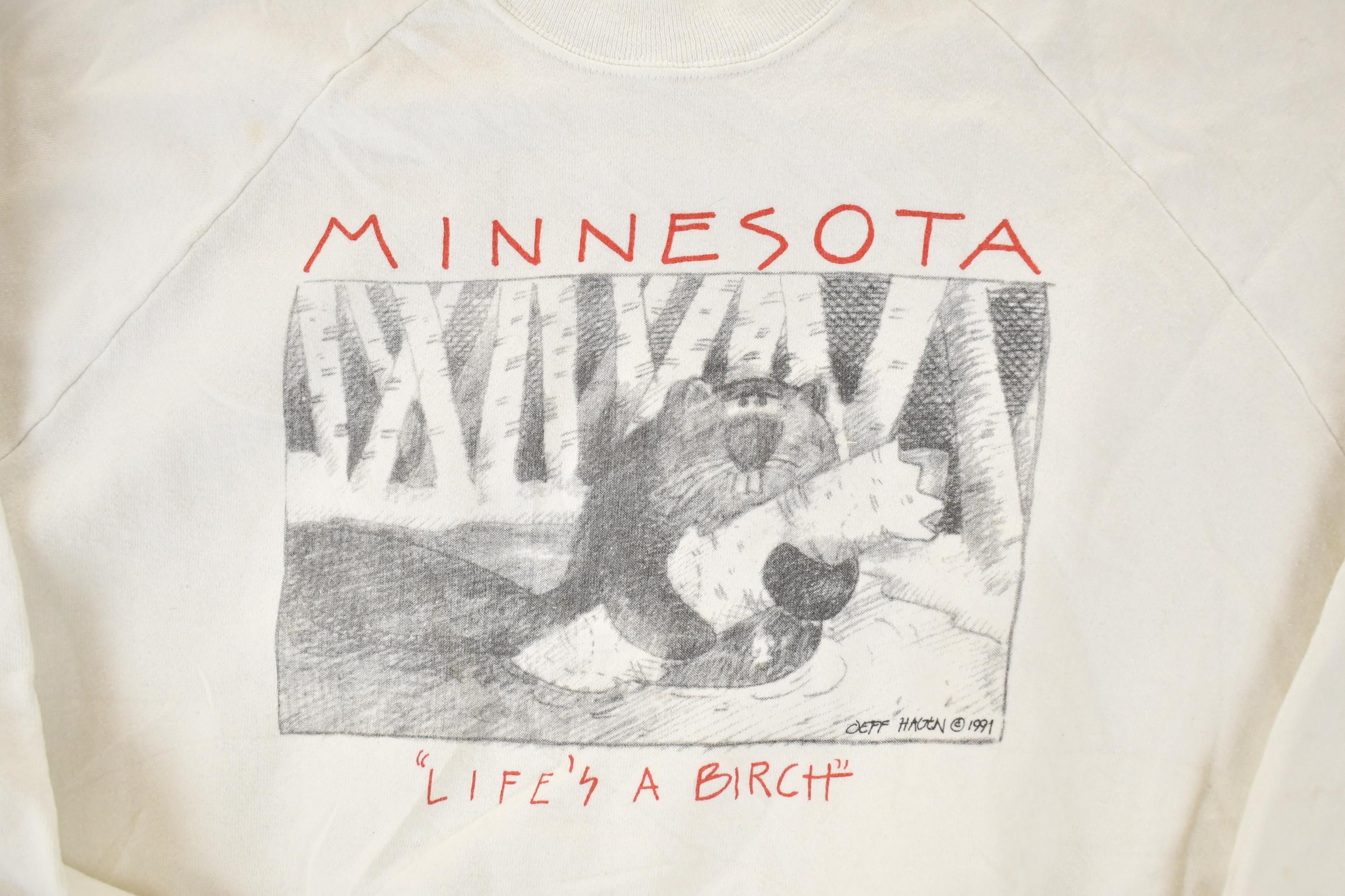 Vintage 1991 Minnesota Life's A Birch Beaver Crewneck Sweatshirt Men's L