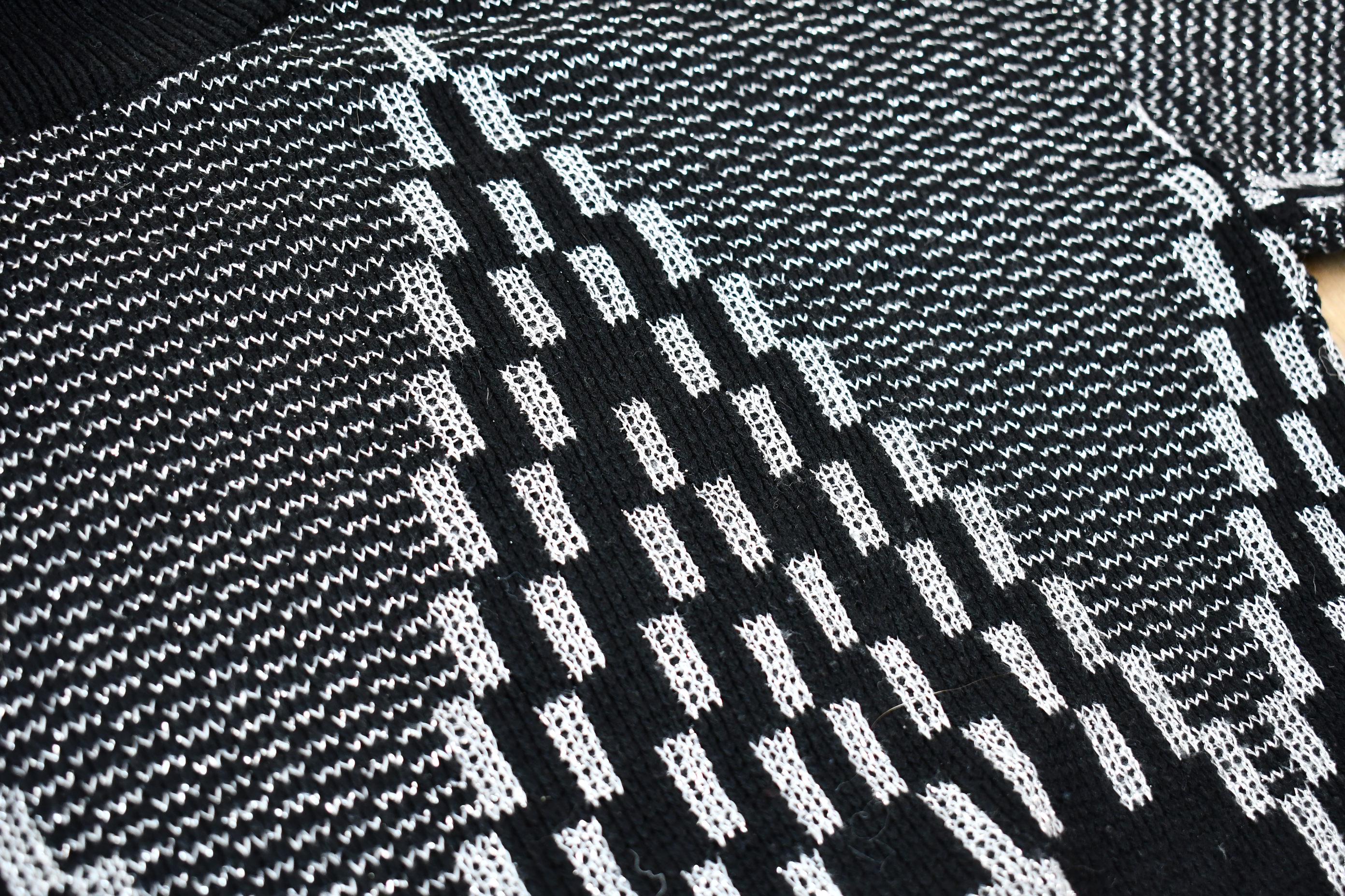 Vintage 1990s Fortune Knits Black and White Abstract Patterned Knit Turtleneck Sweater