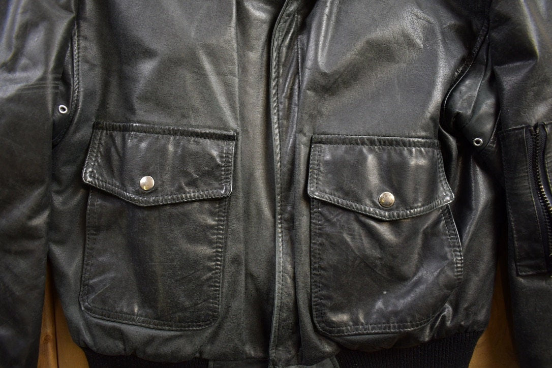 Vintage 1990s Aeropostale Olde Hide House Leather Bomber Jacket