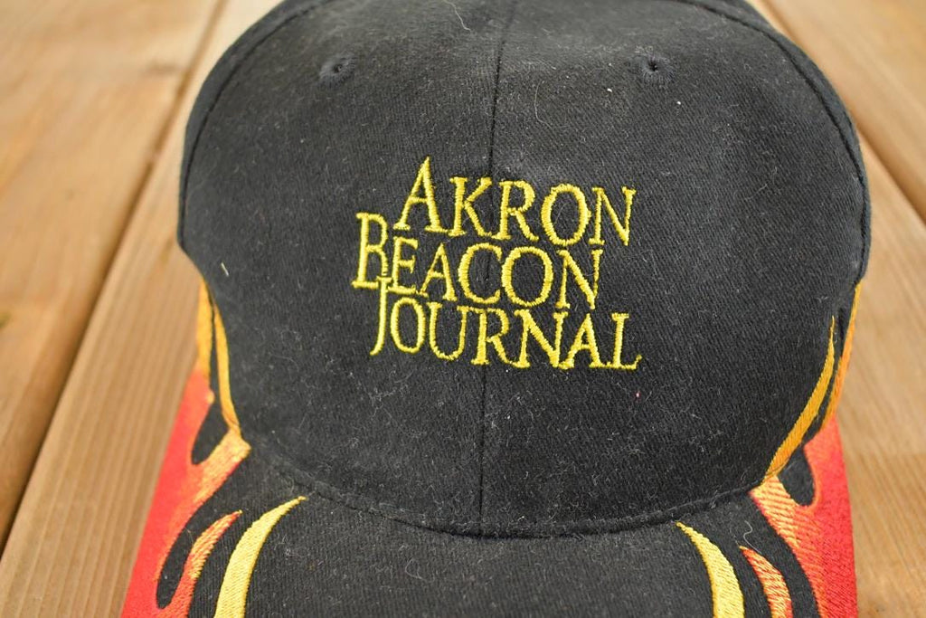 Vintage 1990s Akron Beacon Jornal Flames Strapback Hat /
