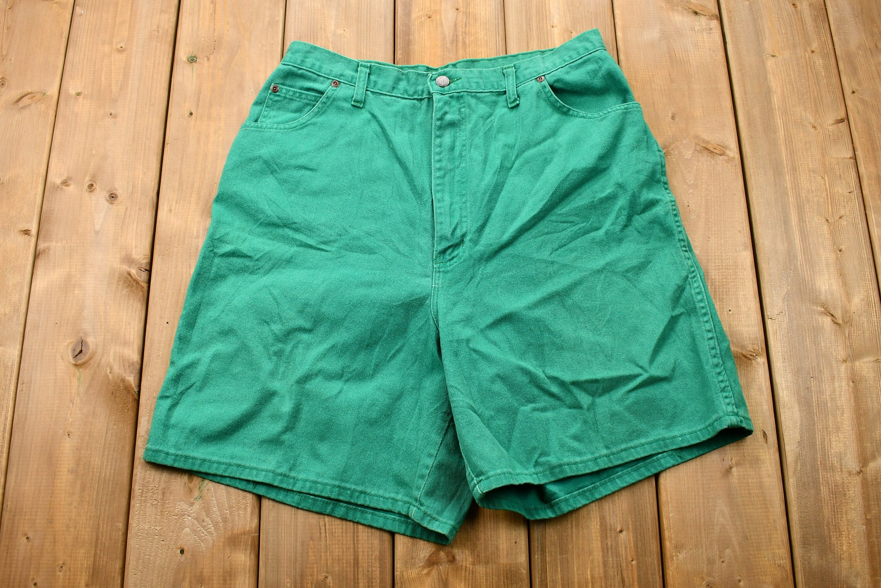 Vintage 1990s Green High Waist Denim Shorts