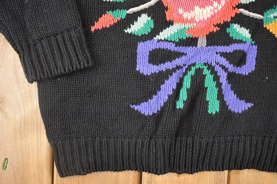 Vintage 1990s Hasting And Smith Floral Loose Knit Sweater Women's M