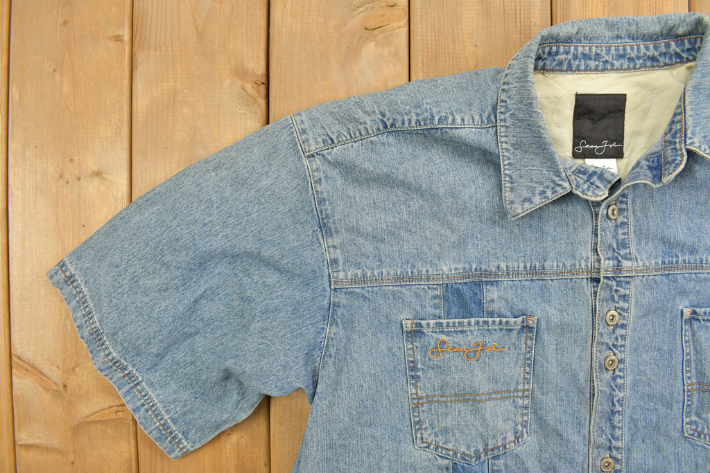 Vintage Denim Embroidered Short Sleeve Button Up Shirt