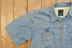 Vintage Denim Embroidered Short Sleeve Button Up Shirt