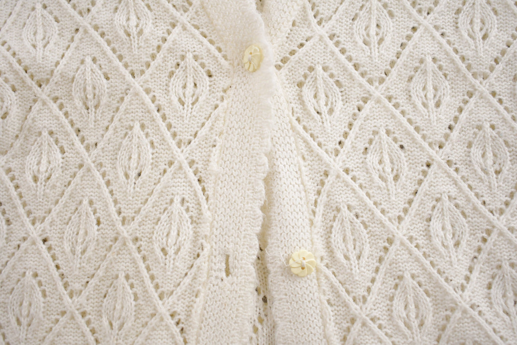 Vintage 1980s Leaf Pattern Knit Cardigan Sweater /