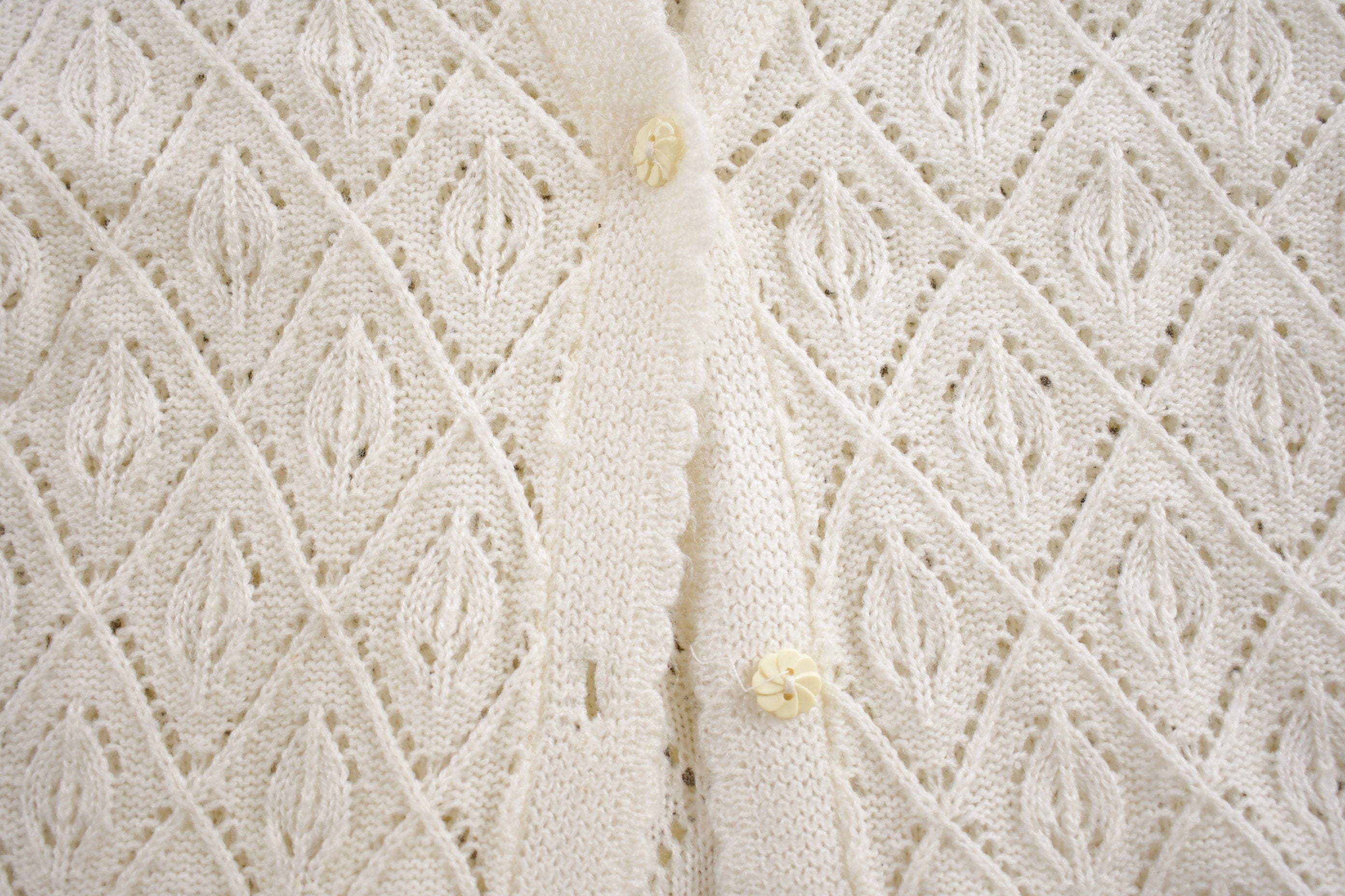 Vintage 1980s Leaf Pattern Knit Cardigan Sweater /