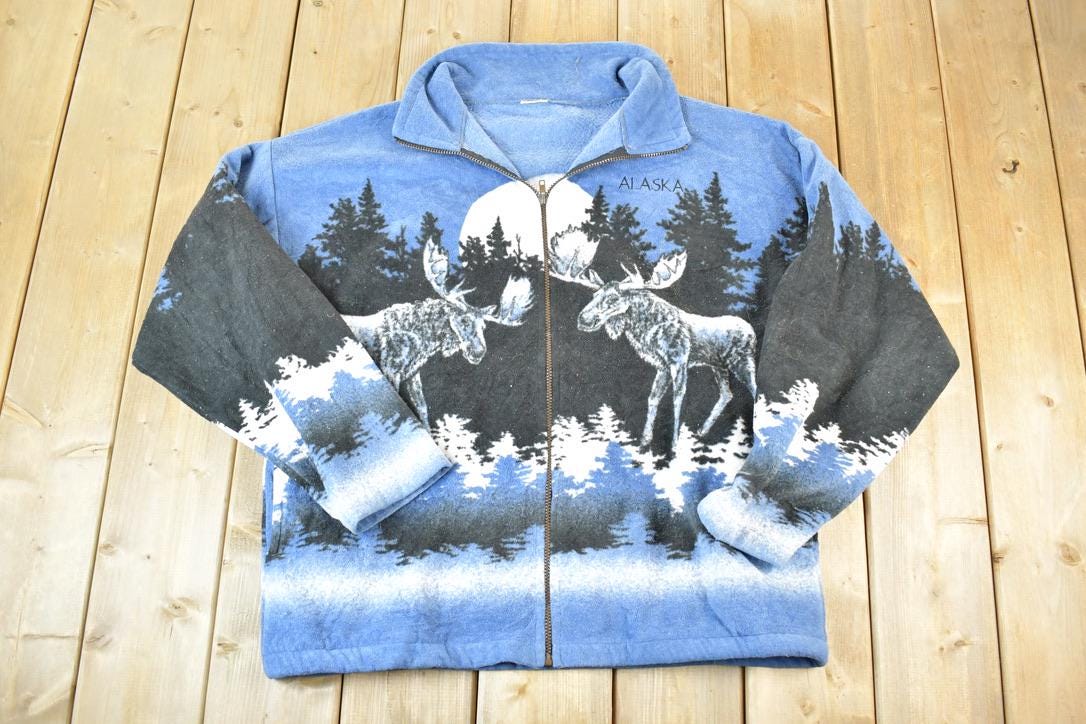 Vintage 1990s Alaska AOP Moose Fleece Outdoorsman Sweater Mens XXL