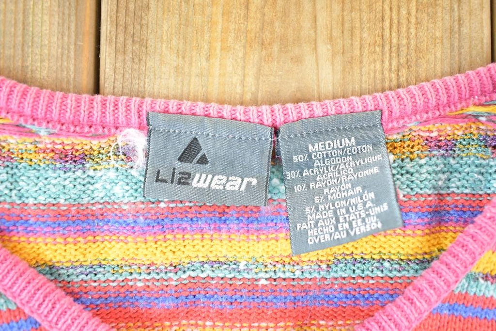 Vintage 1990s Liz Wear Mohair Knit Abstract Pattern Button Up Crewneck Sweater Womens M