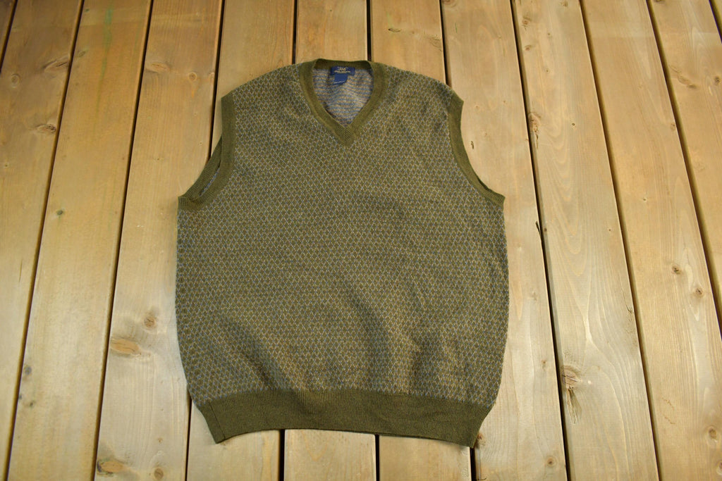 Vintage 1990s 346 Brooks Brothers Wool Knit Vest V Neck Sweater Men's Medium