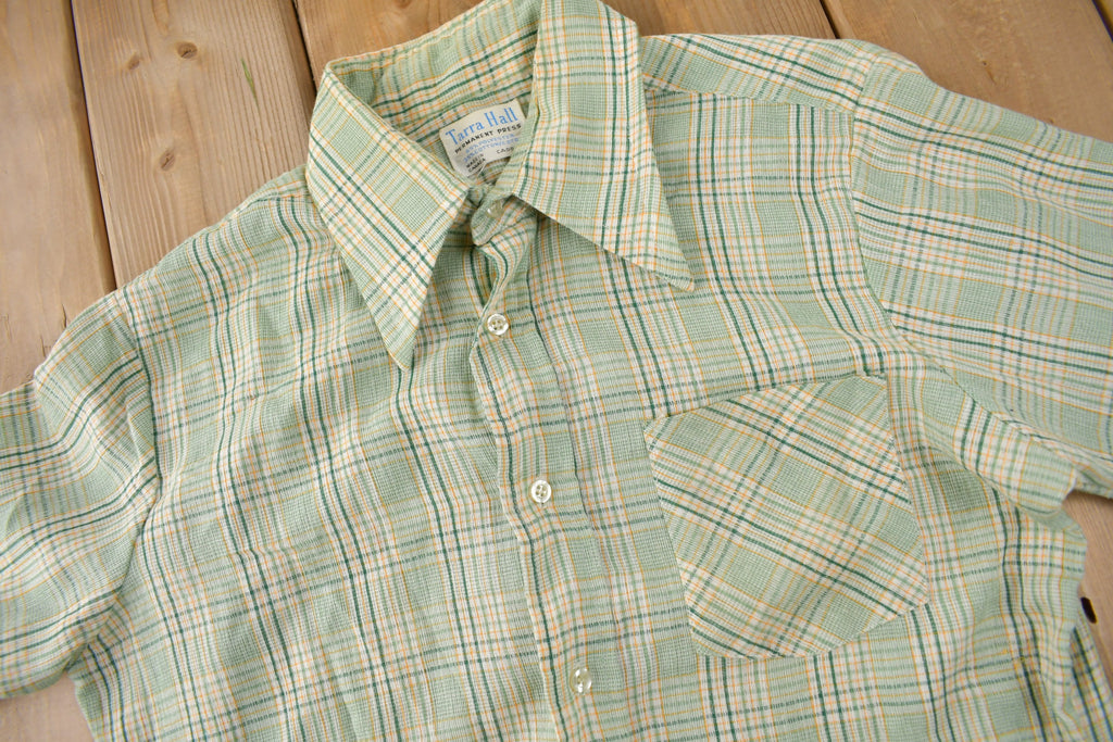 Vintage 1980s Tarra Hall Permanent Press Plaid Button Up Flannel Shirt Made In Canada