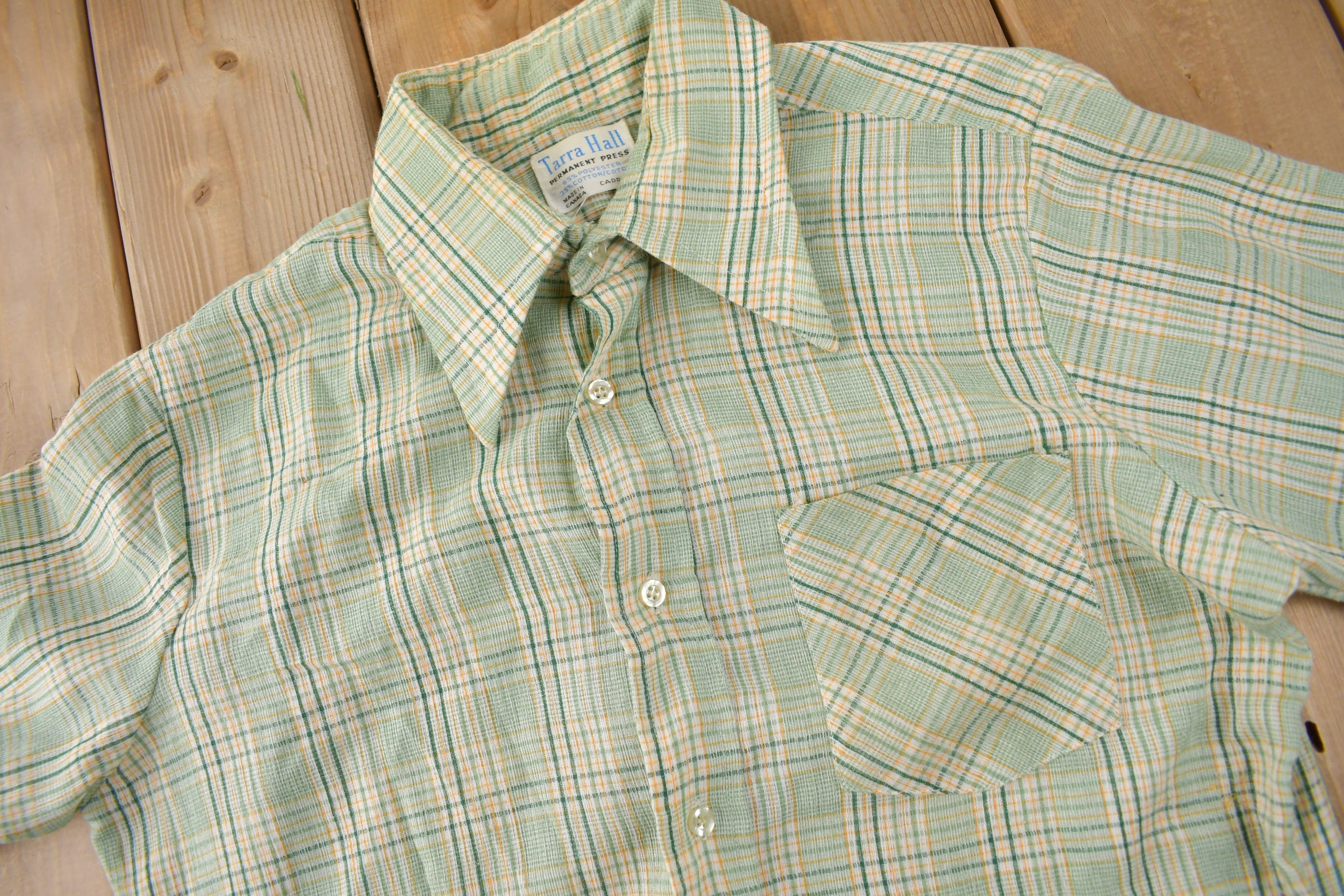 Vintage 1980s Tarra Hall Permanent Press Plaid Button Up Flannel Shirt Made In Canada