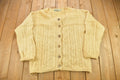 Vintage 1990s Aran Crafts 100% Wool 3D Cable Knit Cardigan Sweater