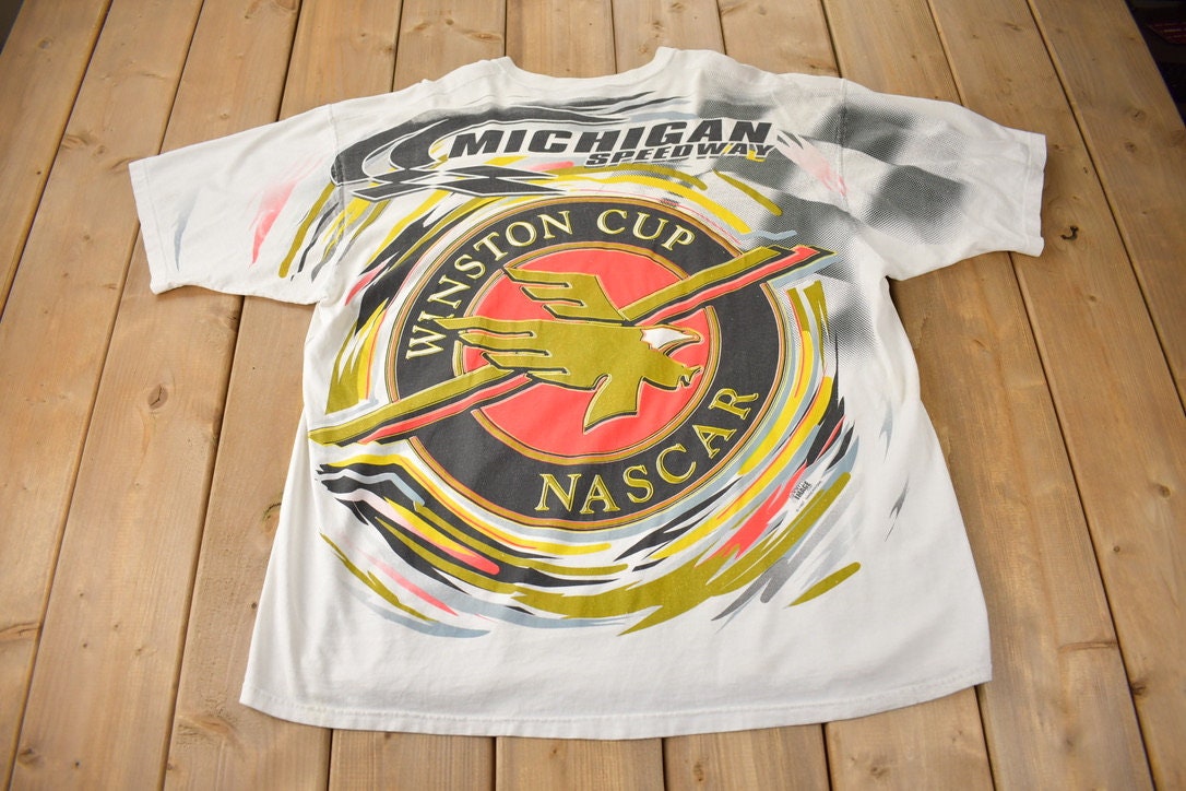 Vintage 1997 Winston Cup NASCAR All Over Print Racing Graphic T-Shirt Made In USA