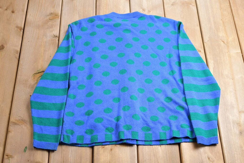 Vintage 1990s Ami Knits Striped Polka Dot Button Up Board Sweater