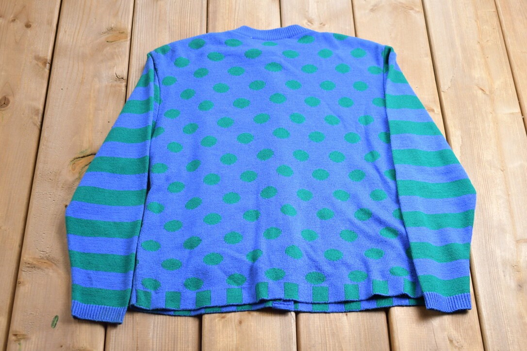 Vintage 1990s Ami Knits Striped Polka Dot Button Up Board Sweater