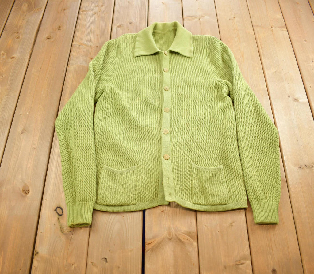 Vintage 1990s Green Collared Knit Cardigan Sweater