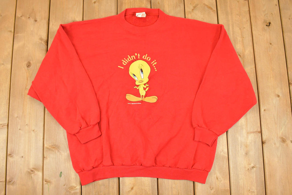 Vintage 1996 Tweety Bird I Didn't Do It Looney Tunes Cartoon Graphic Print Crewneck Sweater