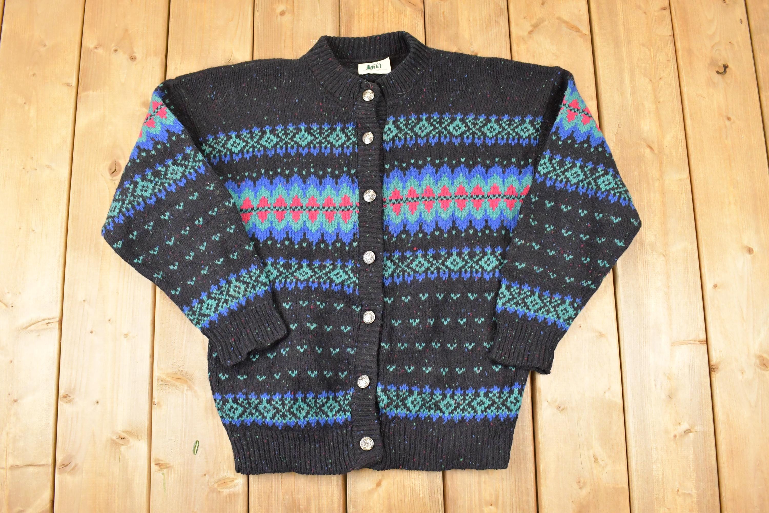 Vintage 1990s Rei Abstract Knit Cardigan Sweater Men's M