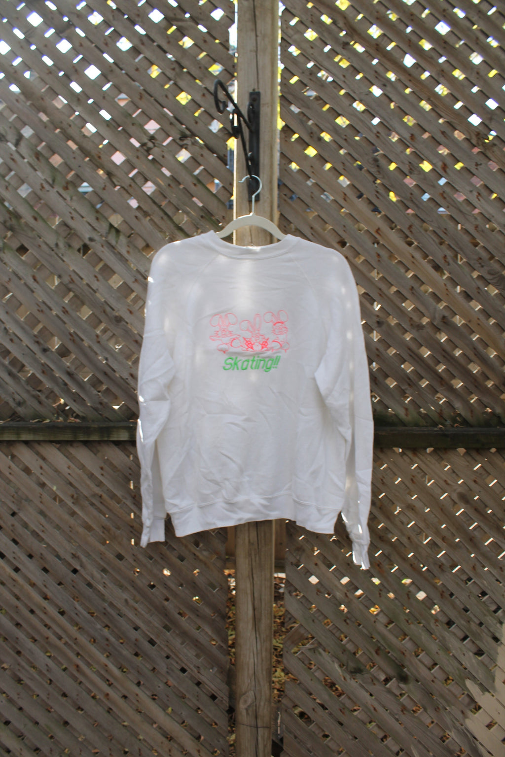 Vintage 1980s Crewneck Skating Bunny Rabbit Embroidered Raglan Crewneck