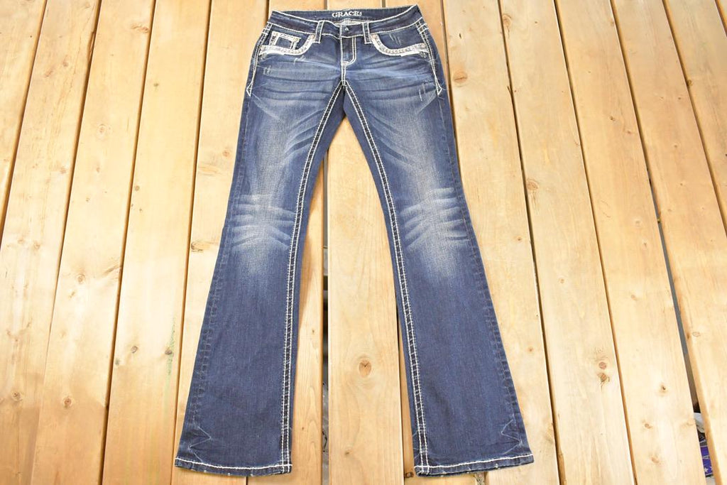 Vintage Deadstock Y2K Grace In LA Bedazzled Bootcut Low Rise Jeans Women's Size 26 x 32