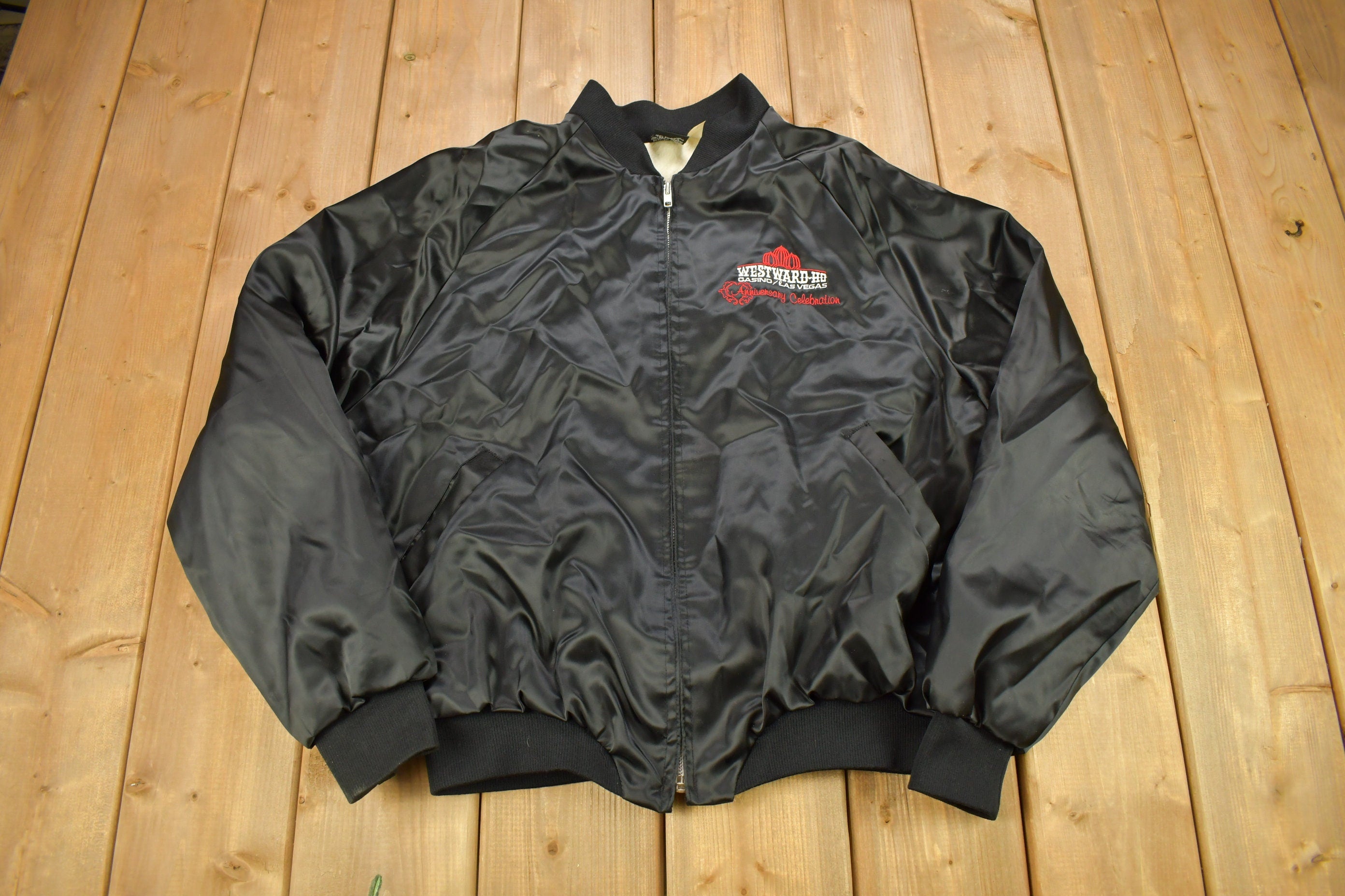 Vintage 1980s Westward Casino Las Vegas Satin Bomber Jacket