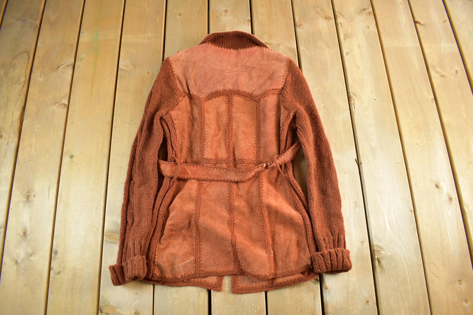 Vintage 1970s Exclusive Imports Cowhide Knit Leather Jacket Women's S-M