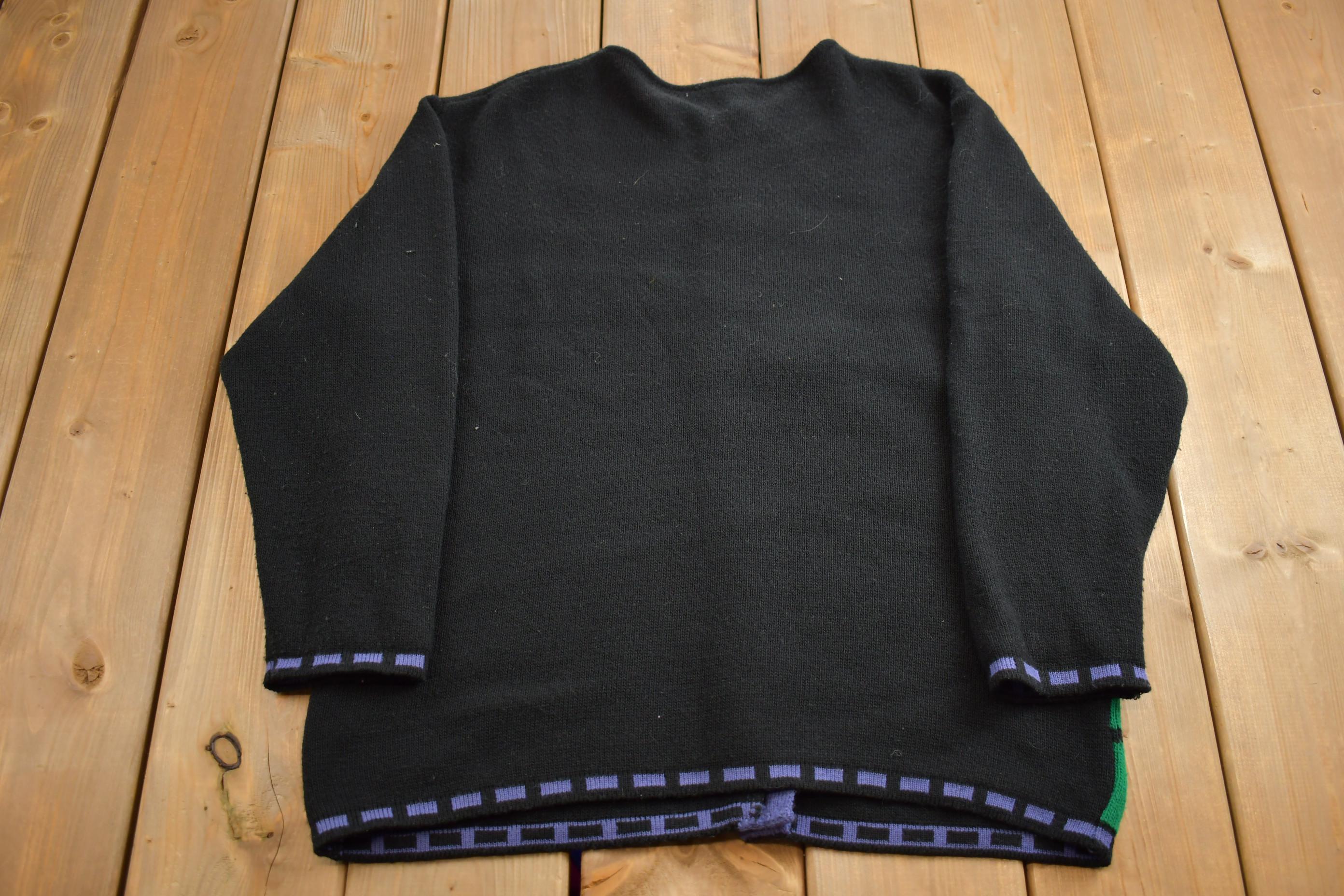 Vintage 1980s Abstract Floral Theme Knit Cardigan Sweater
