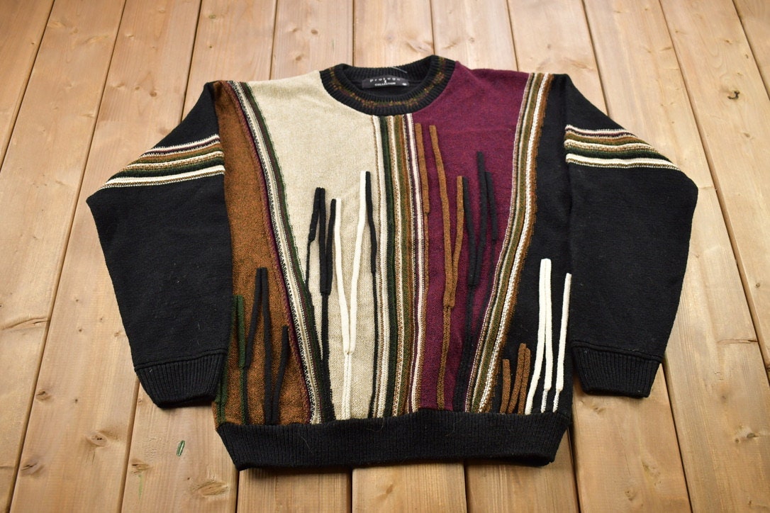 Vintage 1990s Protege Knitted Crewneck Sweater 3D Pattern