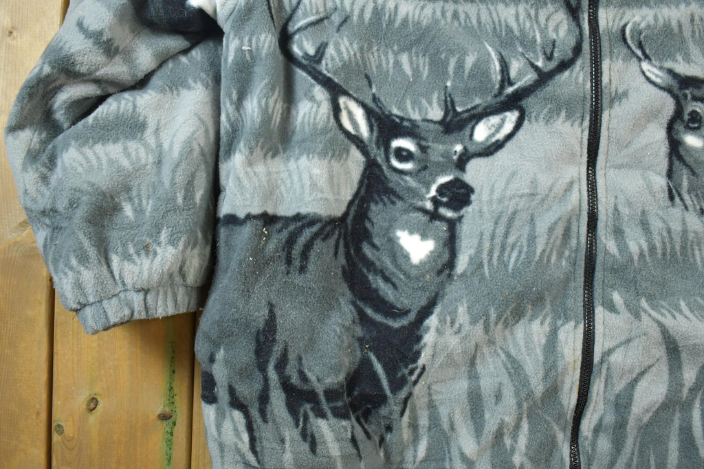 Vintage 1990s All Over Print Big Buck Deer Fleece Sweater