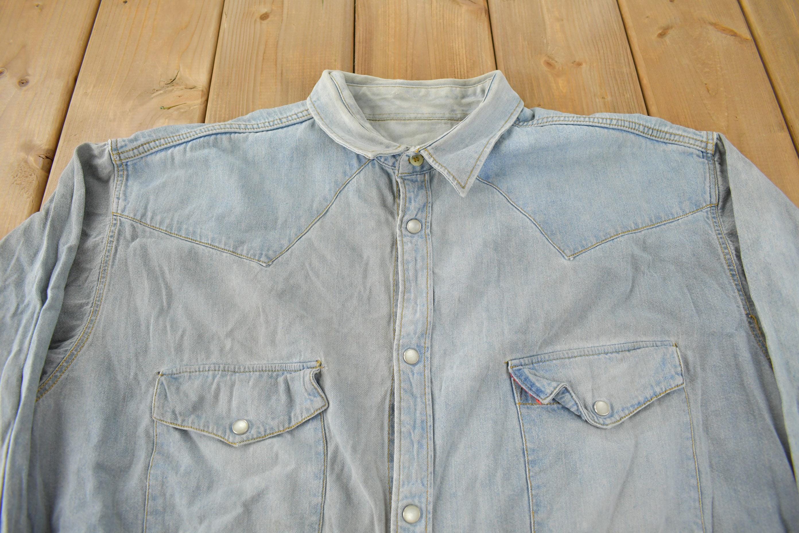 Vintage 1990s Big Star Shirt Blank Denim Button Up Shirt Size XXL