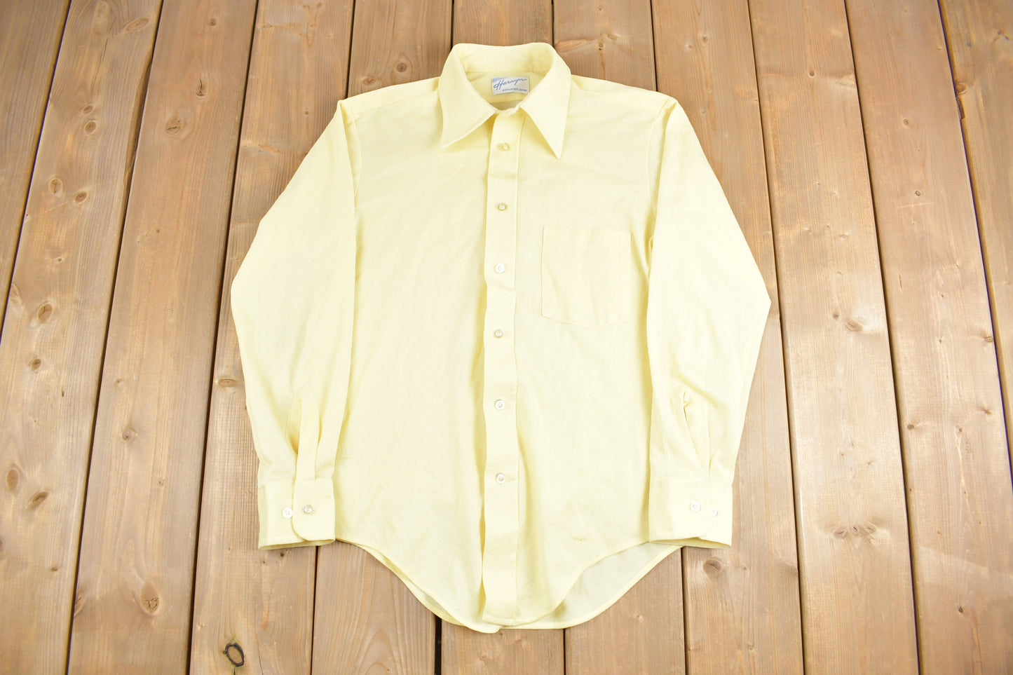 Vintage 1980s Harwyn Solid Button Up Shirt / 80s Button Up / Vintage Dress Shirt / Basic Button Up / Yellow / 80s