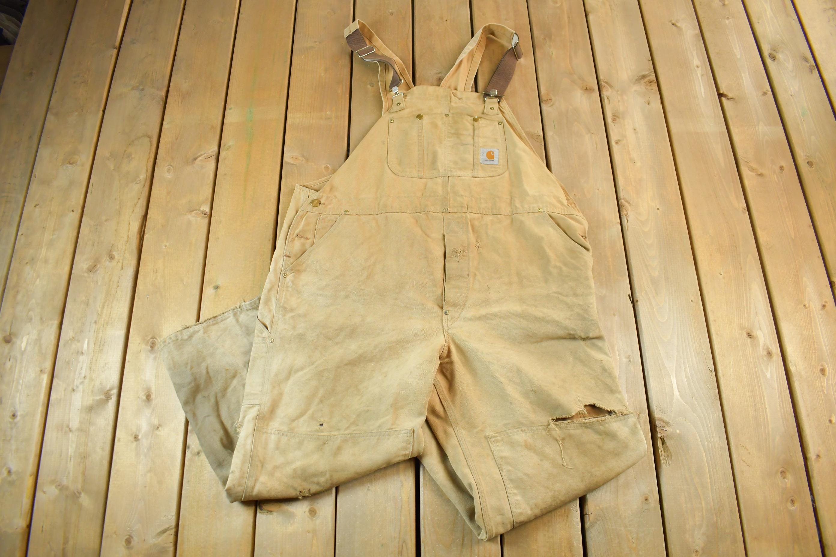 Vintage 1990s Carhartt Double Knee Canvas Overalls Size 46x27