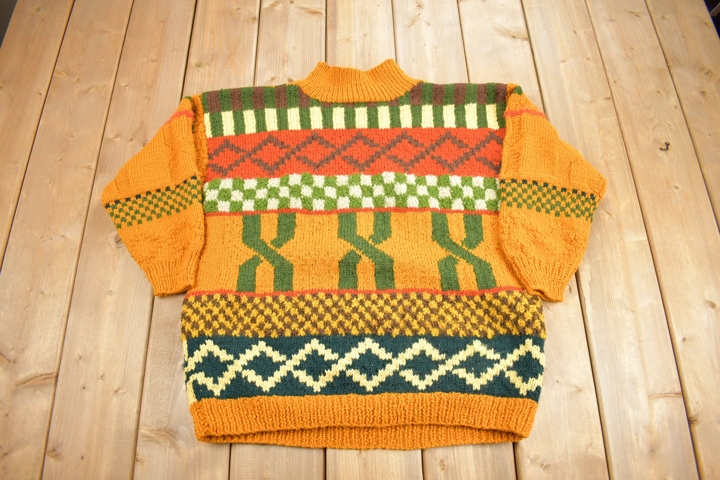 Vintage 1960s Southwestern Knit Turtleneck Sweater / Vintage Turtleneck / All Over Pattern / Colourful Sweatshirt / True Vintage