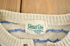 Vintage 1990s Cottage Cove Button Up All Over Print Heart And Bear Knit Crewneck Sweater