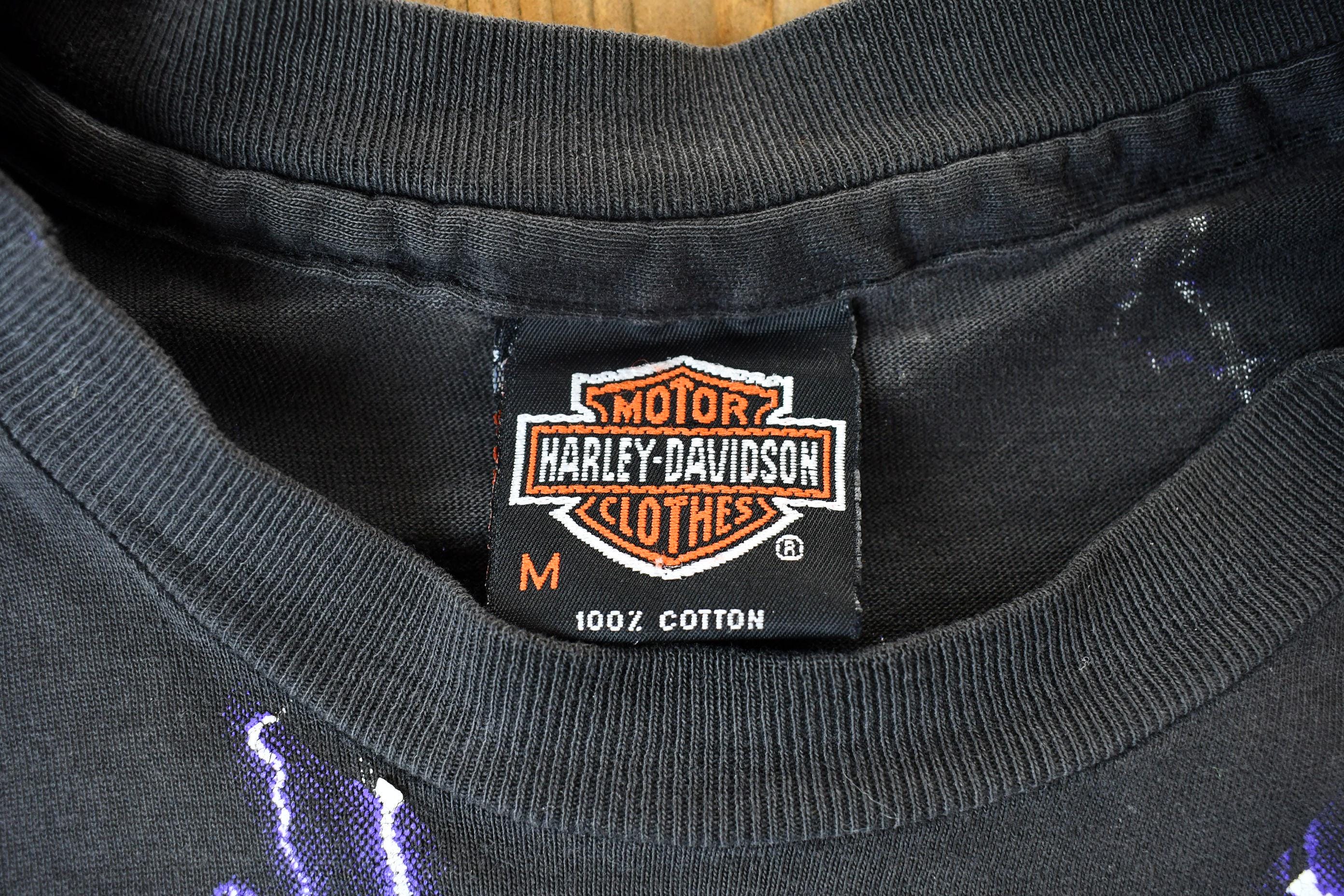 Vintage 1992 Harley Davidson Motorcycles Thunder & Lightning All Over Print T-Shirt
