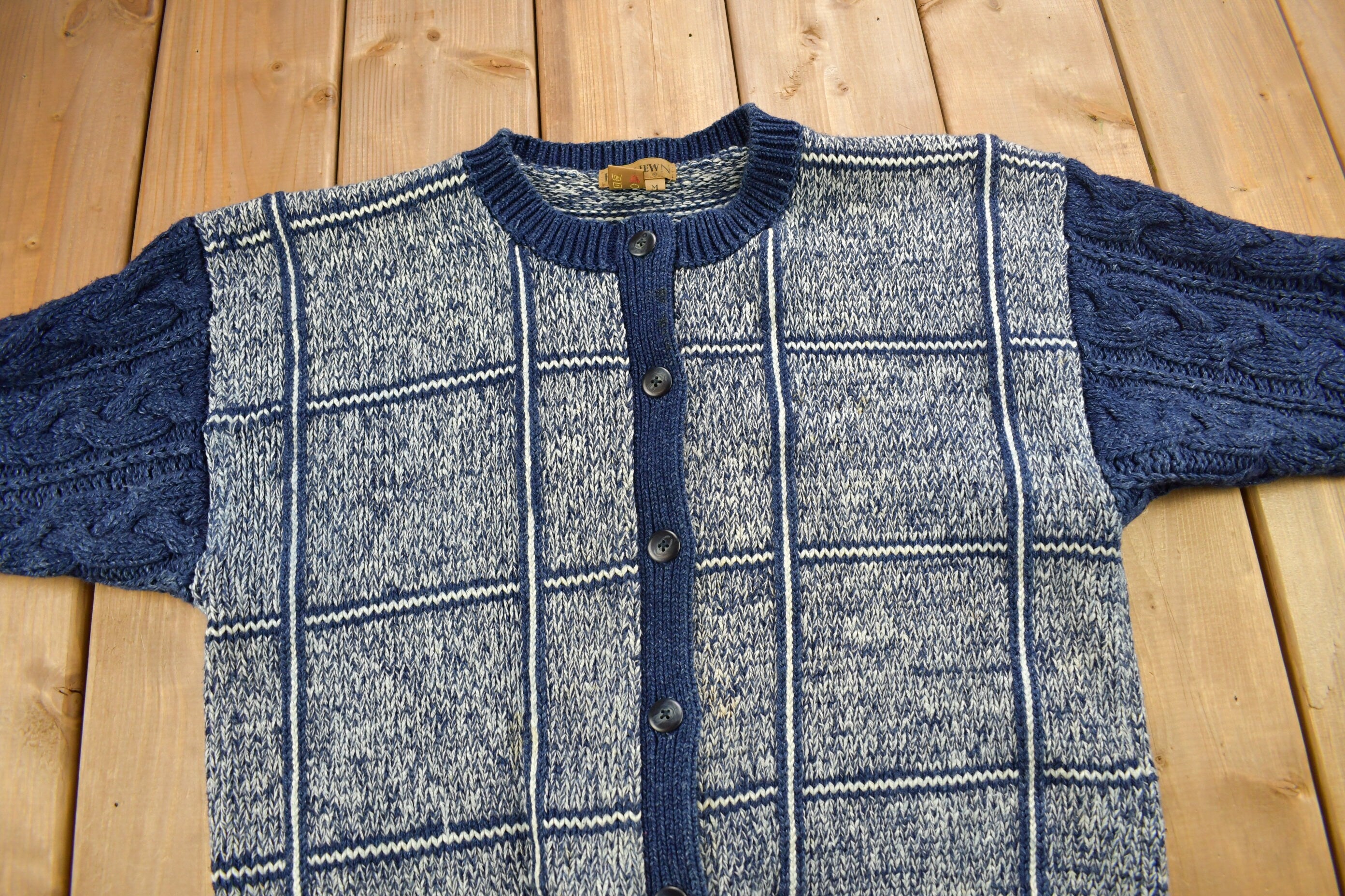 Vintage 1990s Ruff Hewn Patchwork Knitted Cardigan Sweater